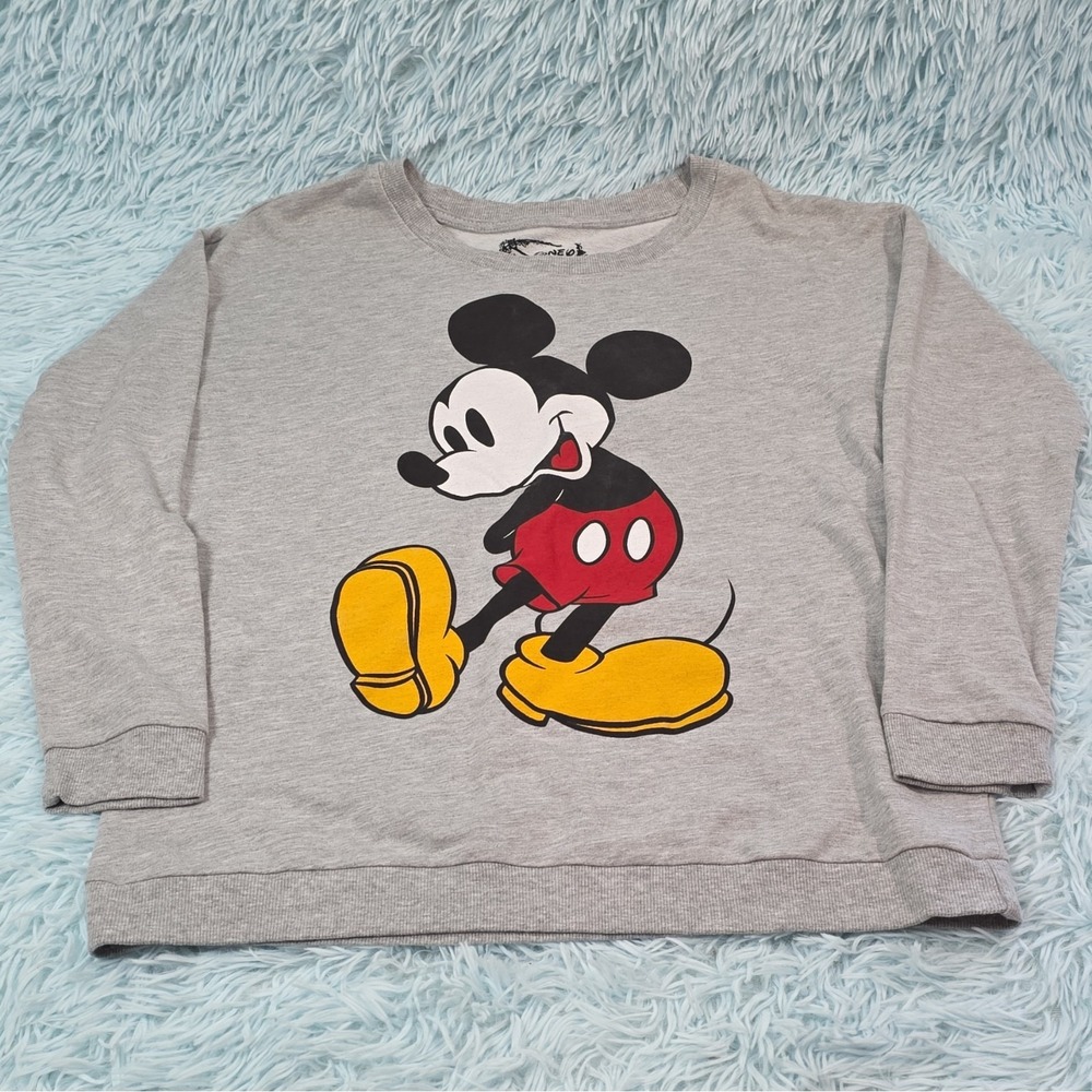 Disney Mickey Mouse Crewneck Sweatshirt Gray Graphic Pullover Size Small Vintage